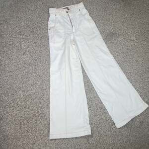 Jainesse White Wide Leg Pants, Contrast Stitch, Size 28